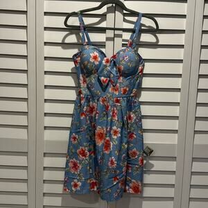 Band of Gypsies NWT Flower Midi Dress with smocked back and padded Bra/ Pockets.